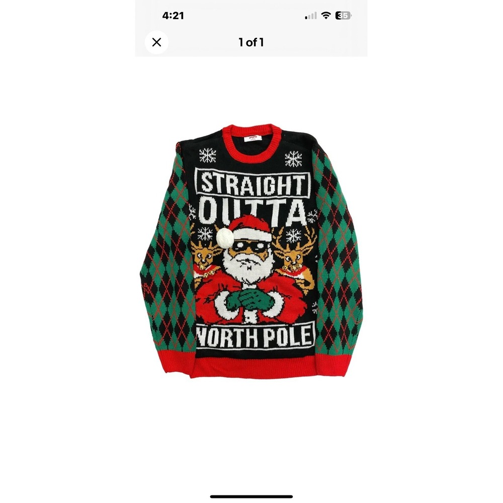 Mens Straight Outa North Pole Santa Light Up Christmas Holiday Sweater